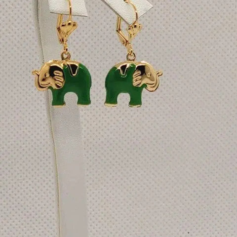 Brand New Brazilian 18k Gold Filled Green Elephant Earrings