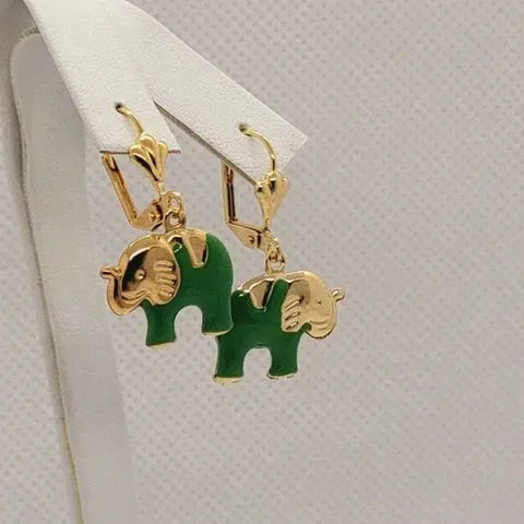 Brand New Brazilian 18k Gold Filled Green Elephant Earrings