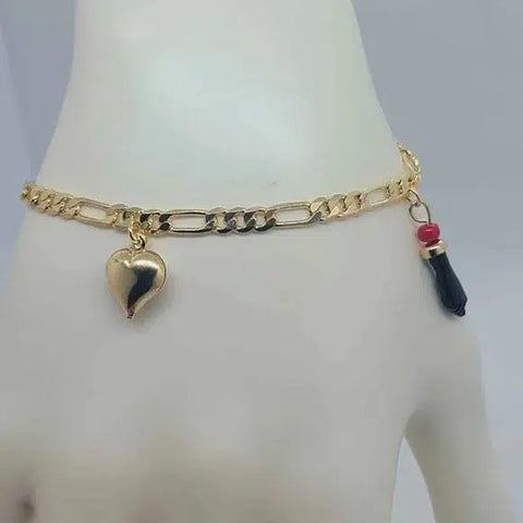 Brand New Brazilian 18k Gold Filled Heart & Azabache Bracelet