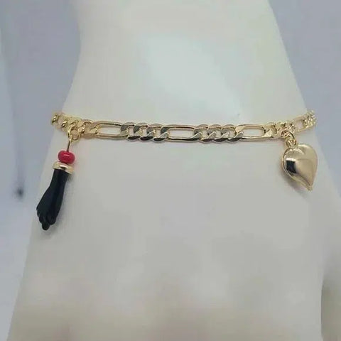 Brand New Brazilian 18k Gold Filled Heart & Azabache Bracelet