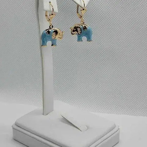 Brand New Brazilian 18k Gold Filled Baby Blue Elephant Earrings