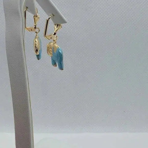 Brand New Brazilian 18k Gold Filled Baby Blue Elephant Earrings