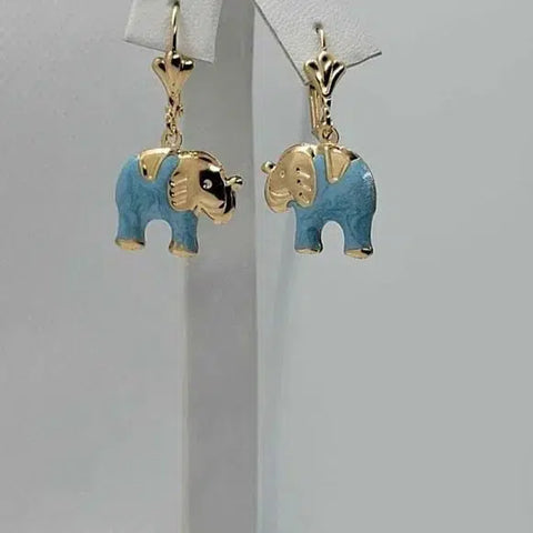 Brand New Brazilian 18k Gold Filled Baby Blue Elephant Earrings