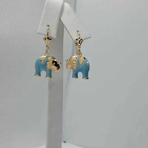 Brand New Brazilian 18k Gold Filled Baby Blue Elephant Earrings