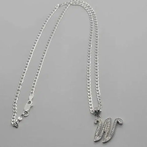 Brand New Sterling Silver 925 Letter W Necklace