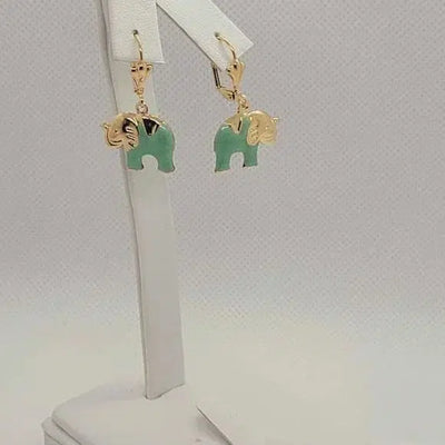 Brand New Brazilian 18k Gold Filled Light Green Elephant Earrings