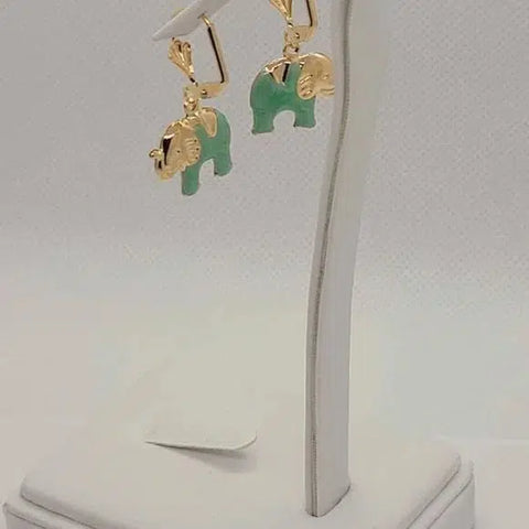 Brand New Brazilian 18k Gold Filled Light Green Elephant Earrings