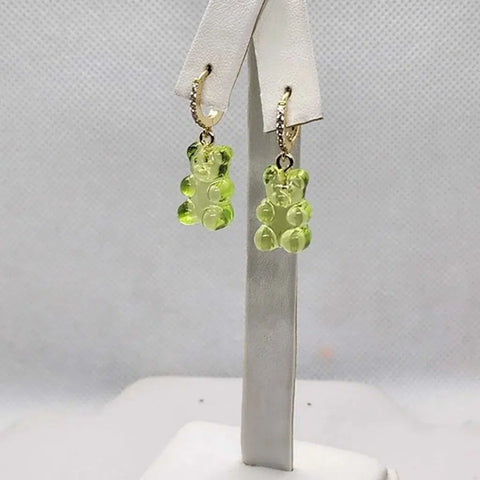 Brand New Sterling Silver 925 GREEN Teddy Bear Huggy Earrings