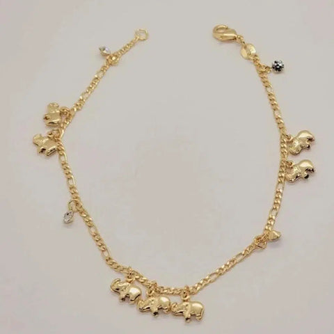 Brand New Brazilian 18k Gold Filled Elephants w/ Gems Anklet