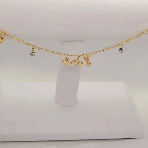 Brand New Brazilian 18k Gold Filled Elephants w/ Gems Anklet