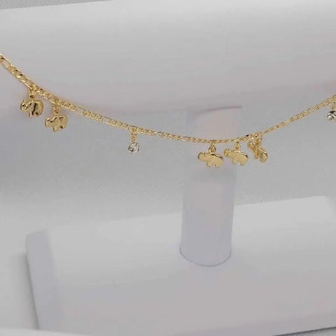 Brand New Brazilian 18k Gold Filled Elephants w/ Gems Anklet