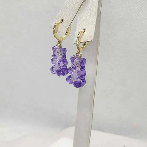 Brand New Sterling Silver 925 Purple Teddy Bear Huggy Earrings