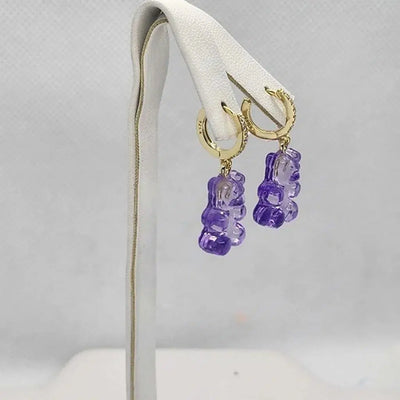 Brand New Sterling Silver 925 Purple Teddy Bear Huggy Earrings