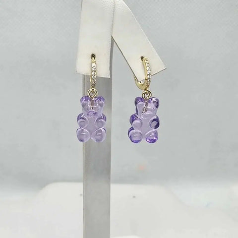 Brand New Sterling Silver 925 Purple Teddy Bear Huggy Earrings