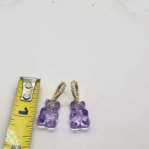 Brand New Sterling Silver 925 Purple Teddy Bear Huggy Earrings