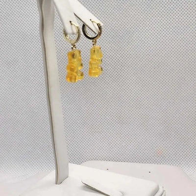 Brand New Sterling Silver 925 YELLOW Teddy Bear Huggy Earrings