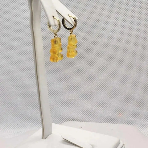 Brand New Sterling Silver 925 YELLOW Teddy Bear Huggy Earrings