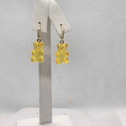 Brand New Sterling Silver 925 YELLOW Teddy Bear Huggy Earrings