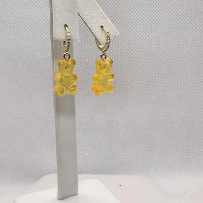 Brand New Sterling Silver 925 YELLOW Teddy Bear Huggy Earrings