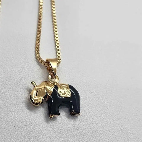 Brand New Brazilian 18k Gold Filled Black Elephant Necklace