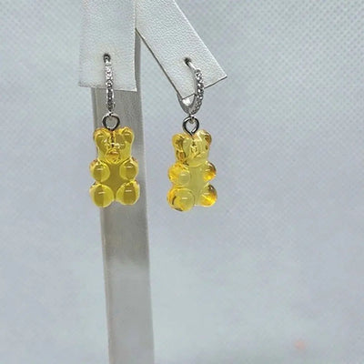 Brand New Sterling Silver 925 YELLOW Teddy Bear Huggy Earrings