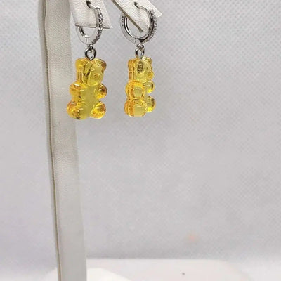 Brand New Sterling Silver 925 YELLOW Teddy Bear Huggy Earrings