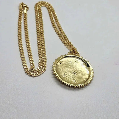 Brand NEW  Brazilian 18k Gold Filled Necklace with Rose Round Pendant Brass