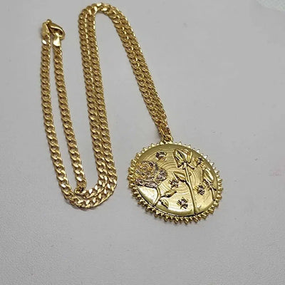 Brand NEW  Brazilian 18k Gold Filled Necklace with Rose Round Pendant Brass