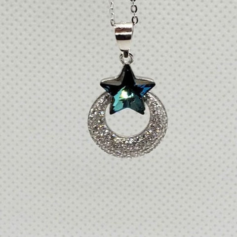 Brand New Sterling Silver 925 Blue Star with Moon Necklace