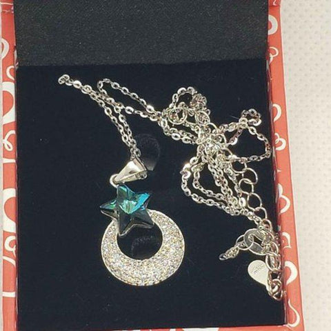 Brand New Sterling Silver 925 Blue Star with Moon Necklace