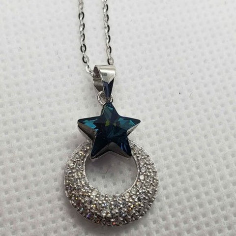 Brand New Sterling Silver 925 Blue Star with Moon Necklace