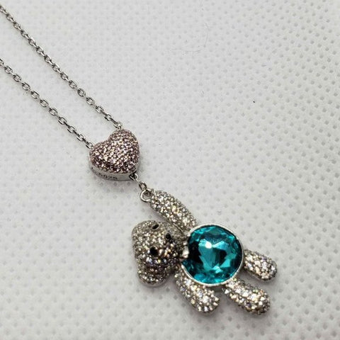 Brand New Sterling Silver 925 Bear heart  Cz stones Necklace