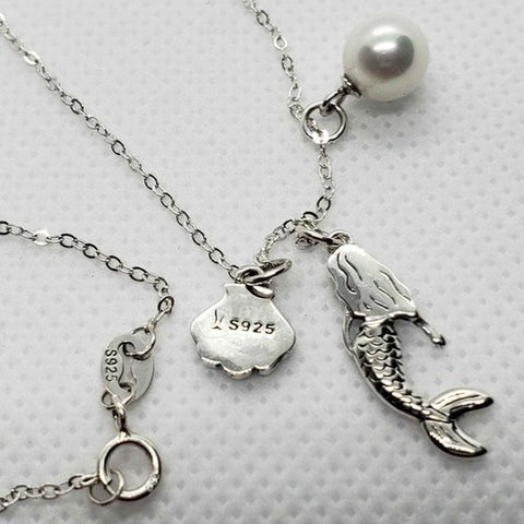 Brand New Sterling Silver 925 Mermaid w/ pearl Shell Necklace