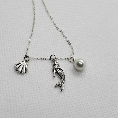 Brand New Sterling Silver 925 Mermaid w/ pearl Shell Necklace