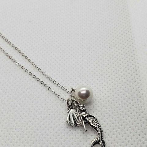 Brand New Sterling Silver 925 Mermaid w/ pearl Shell Necklace