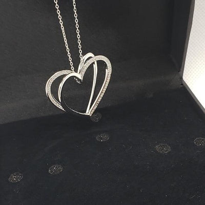 Brand New Sterling Silver 925 Heart Zirconia stones Necklace