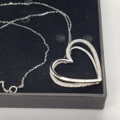 Brand New Sterling Silver 925 Heart Zirconia stones Necklace