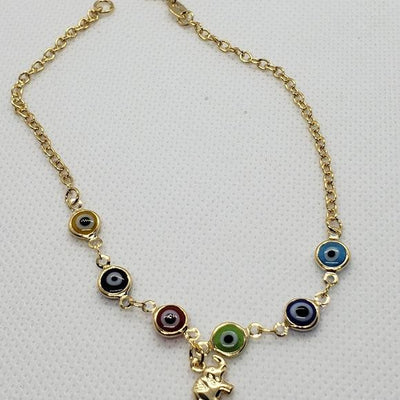 Last One Brand New Brazilian 18k gold filled Evil Eye with Elephant Anklet