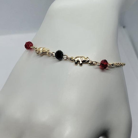 Brand New Brazilian 18k Gold Filled 2 Elephant w/ red - black bead Bracelet