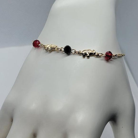 Brand New Brazilian 18k Gold Filled 2 Elephant w/ red - black bead Bracelet