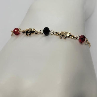 Brand New Brazilian 18k Gold Filled 2 Elephant w/ red - black bead Bracelet