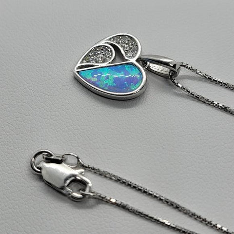 Brand New Sterling Silver 925 Heart blue opal Set Earrings and Necklace