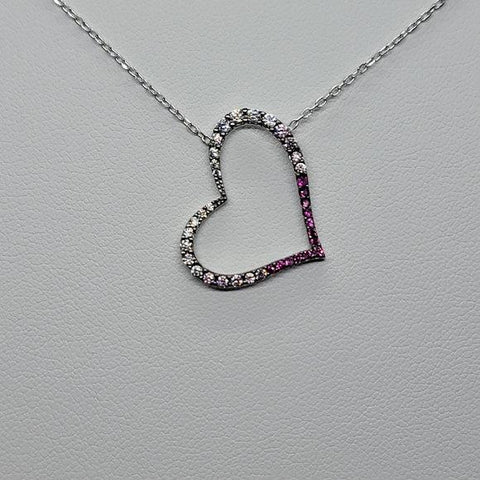 Brand New Sterling Silver 925 Heart with Pink Zirconia Stones  Necklace