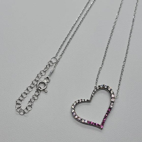 Brand New Sterling Silver 925 Heart with Pink Zirconia Stones  Necklace