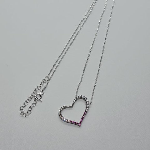 Brand New Sterling Silver 925 Heart with Pink Zirconia Stones  Necklace