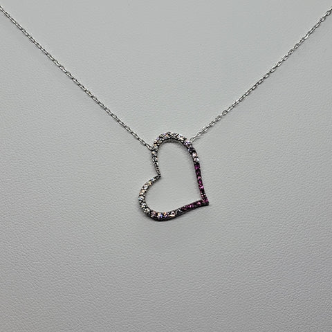 Brand New Sterling Silver 925 Heart with Pink Zirconia Stones  Necklace