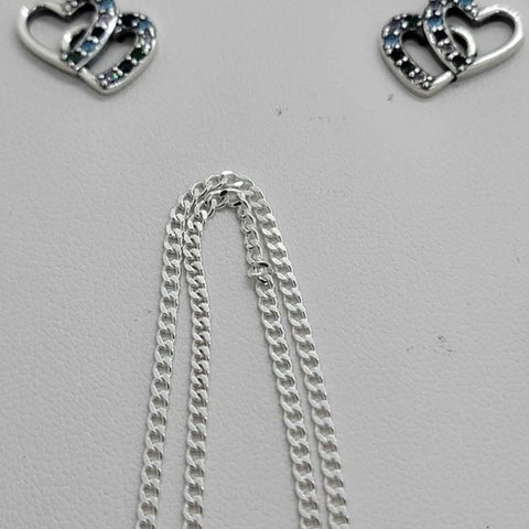 Brand New Sterling Silver 925 Blue Double HEARTS Earrings and Necklace set