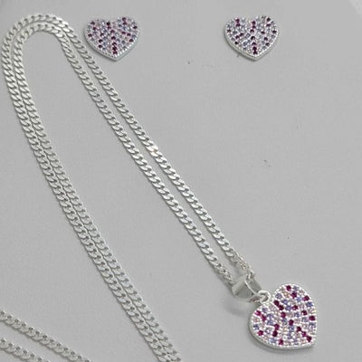 Brand New Sterling Silver 925 Pink HEART Earrings and Necklace set