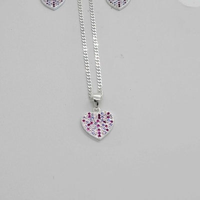 Brand New Sterling Silver 925 Pink HEART Earrings and Necklace set