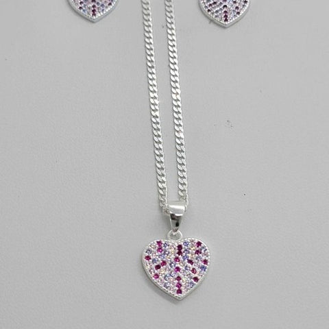 Brand New Sterling Silver 925 Pink HEART Earrings and Necklace set